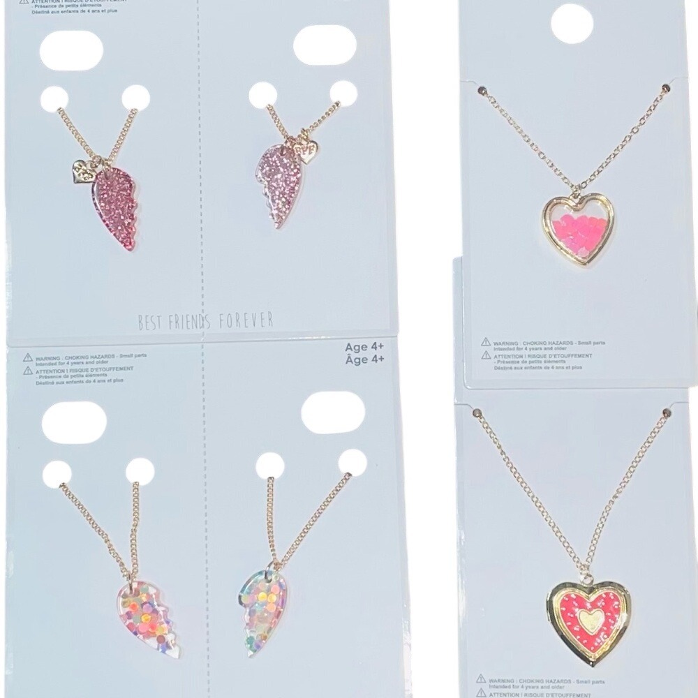 Kids‎ Heart Necklace Set Best Friends Forever BFF Locket Shaker 4 Pack Gold Tone